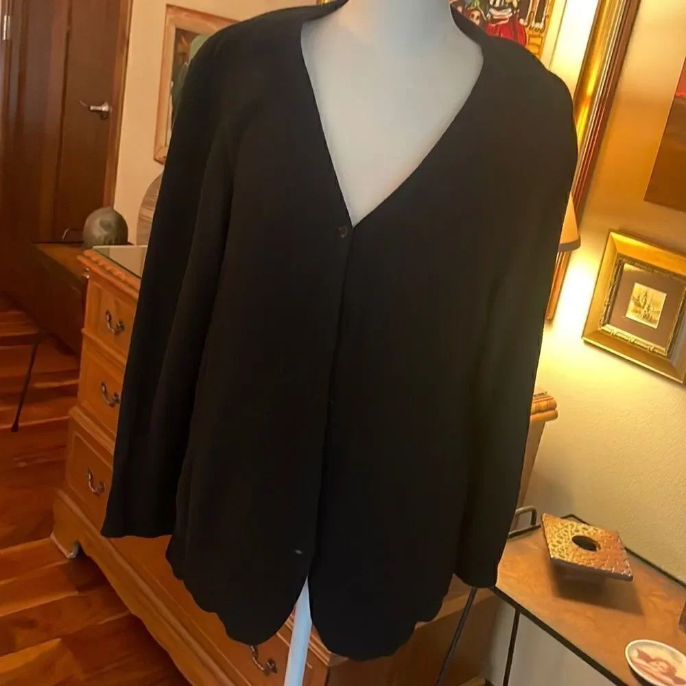 Eileen Fisher Black Open Weave Waffle Knit Cardigan - S